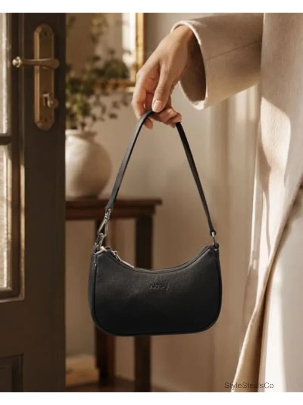 Small Vegan Leather Crescent Hobo Shoulder Bag Mini Purse for Women